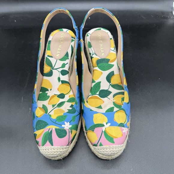 Cole Haan Womens Size 7B Lemon Printed Slingback Espadrille Heels Shoes W27457 - Picture 3 of 7